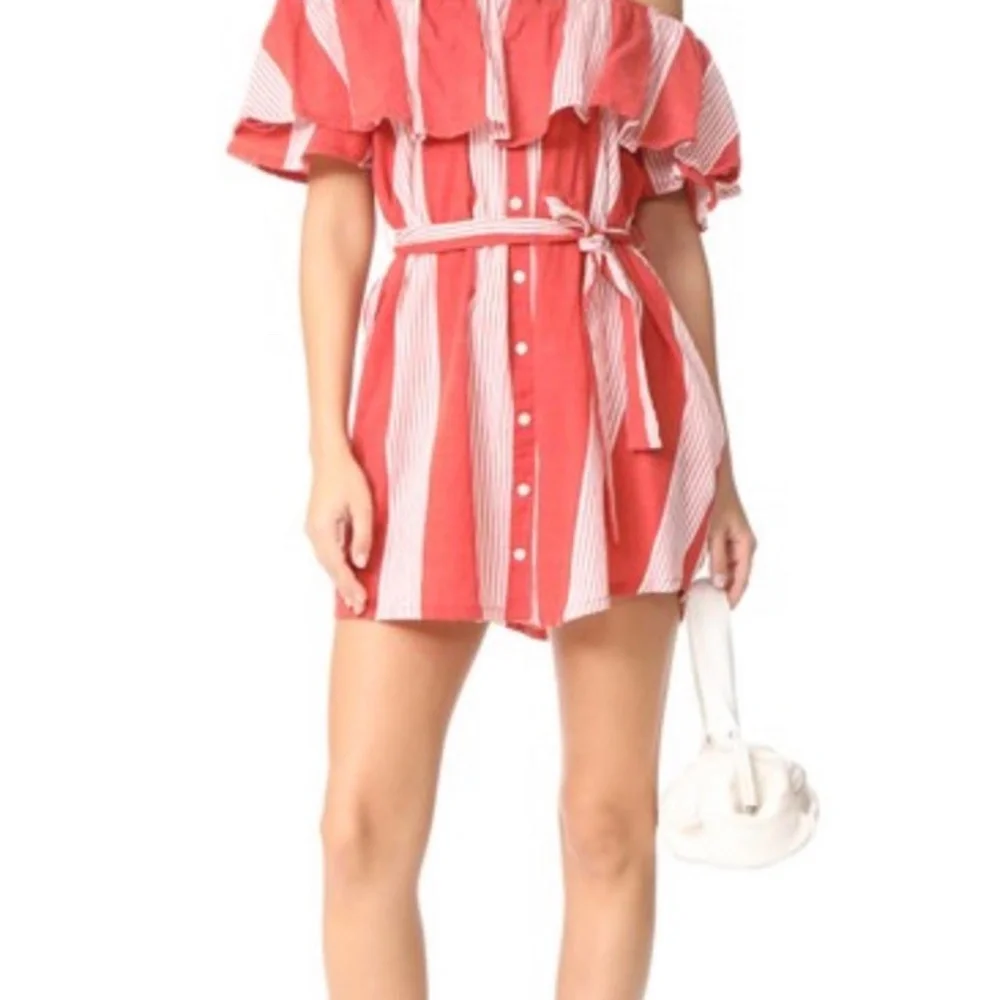 Faithfull the Brand Amalfi Rust-Red Striped Off-Shoulder Mini Dress • Size S - Picture 10 of 14